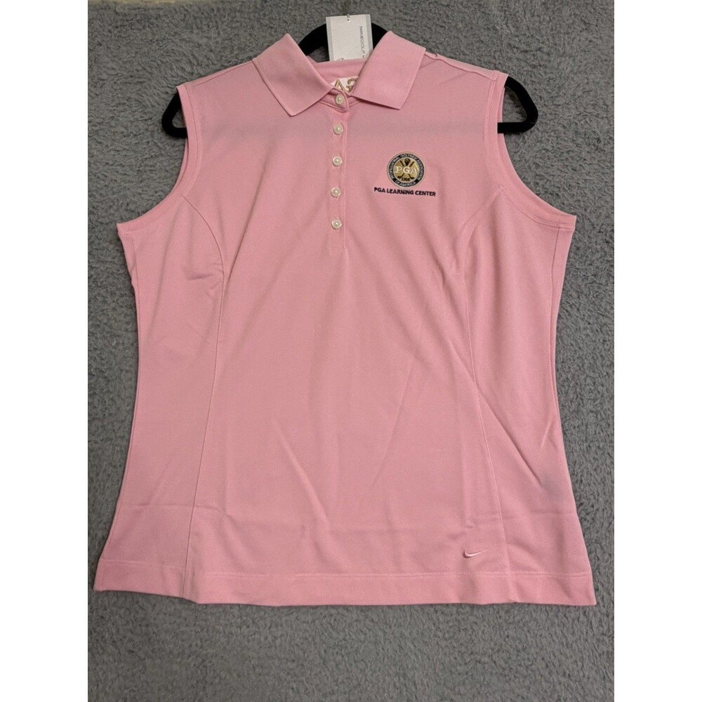 PGA Learning Center Embroidered Nike Pink Sleeveless Pique Polo Women's L NWT